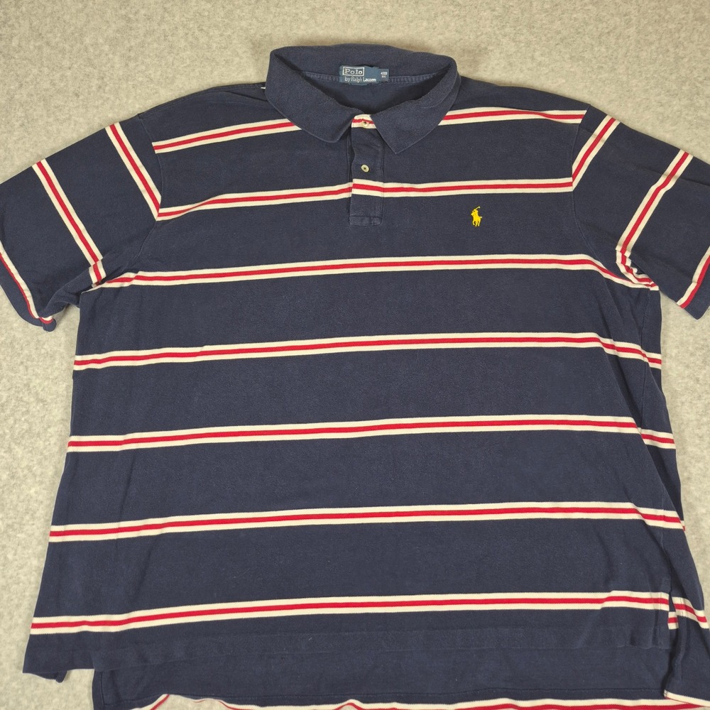 Vintage Polo Ralph Lauren Polo Shirt Mens 4XB Navy Blue Striped Short Sleeve